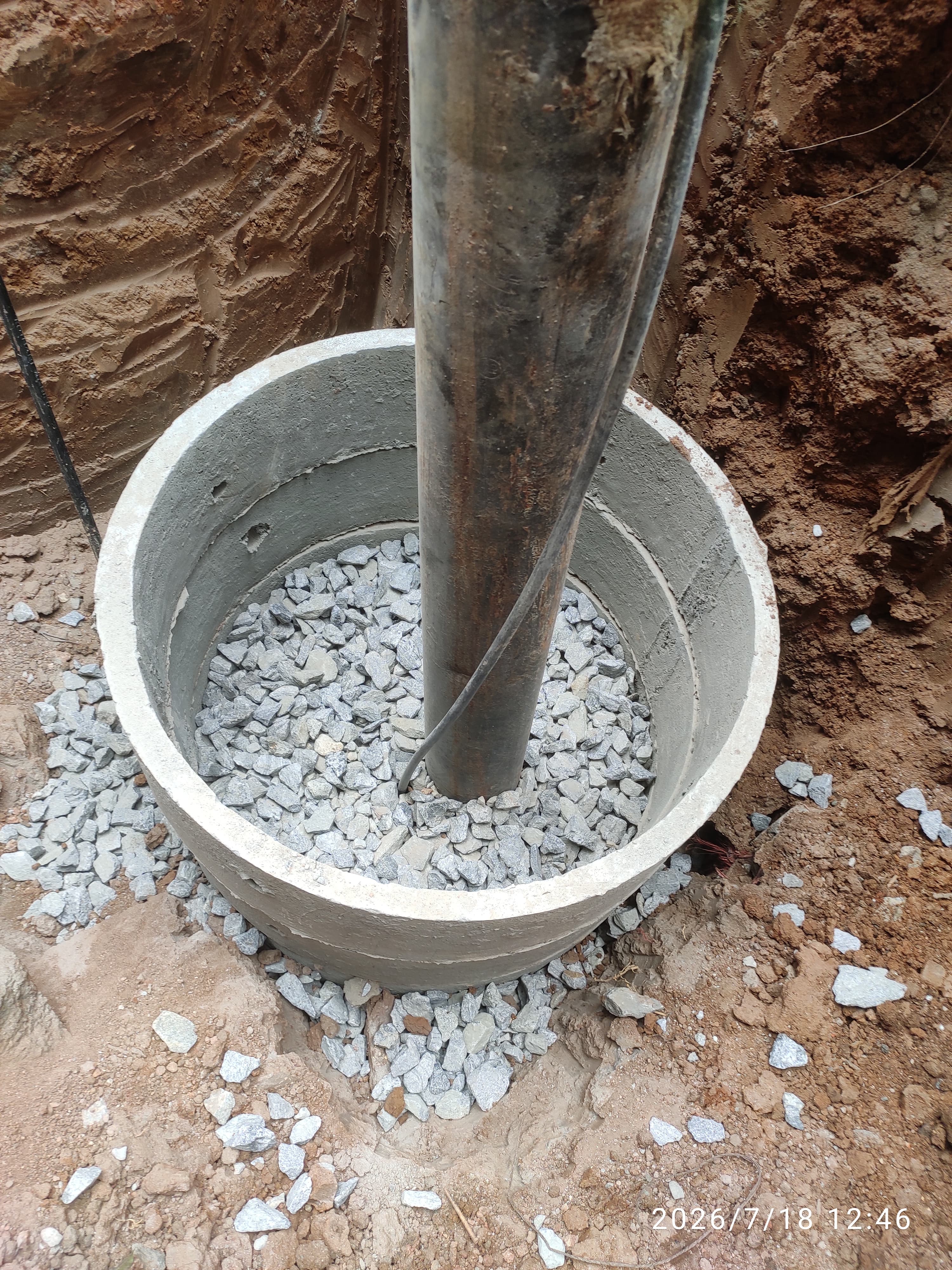 Borewell recharge pit built with stacked RCC rings by Jayaram RCC Products